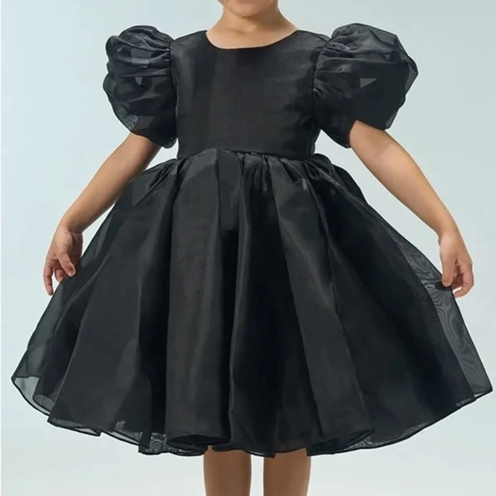 Girl Black Organza Puff Sleeve Party Dress Kids Formal Event Gown Sz 8 Old Money - Picture 1 of 5
